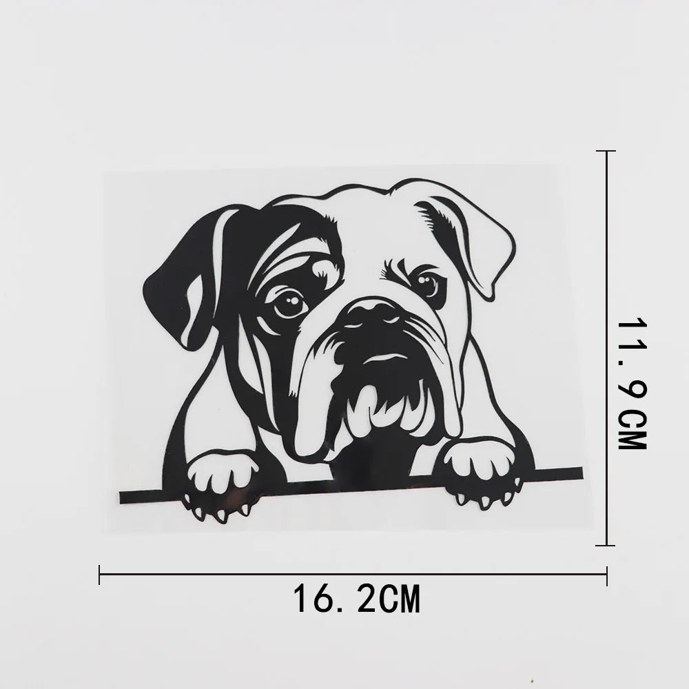 YJZT 16.2CMX11.9CM متعة الإنجليزية البلدغ Peeking الكلب الفينيل ملصق سيارة أسود/فضي 8A-0118