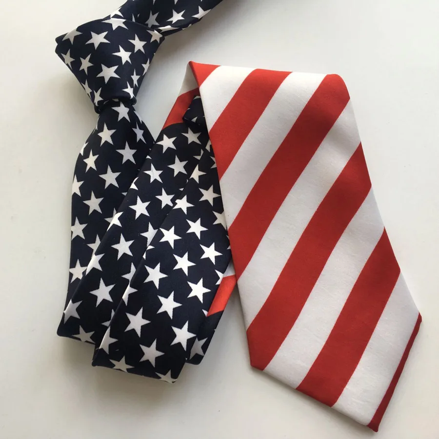 New Designer US Flag Ties Stars with Red Diagonal Striped Necktie Cravates for Men