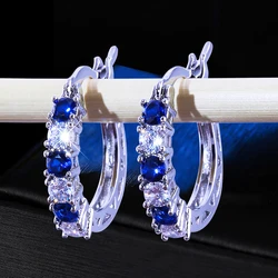 Earrings for Women Jewelry 14K Gold Plated Pendientes Fashion Round Circle Clear Mosaic CZ Zircon Stud  DIY Earring Jewelry