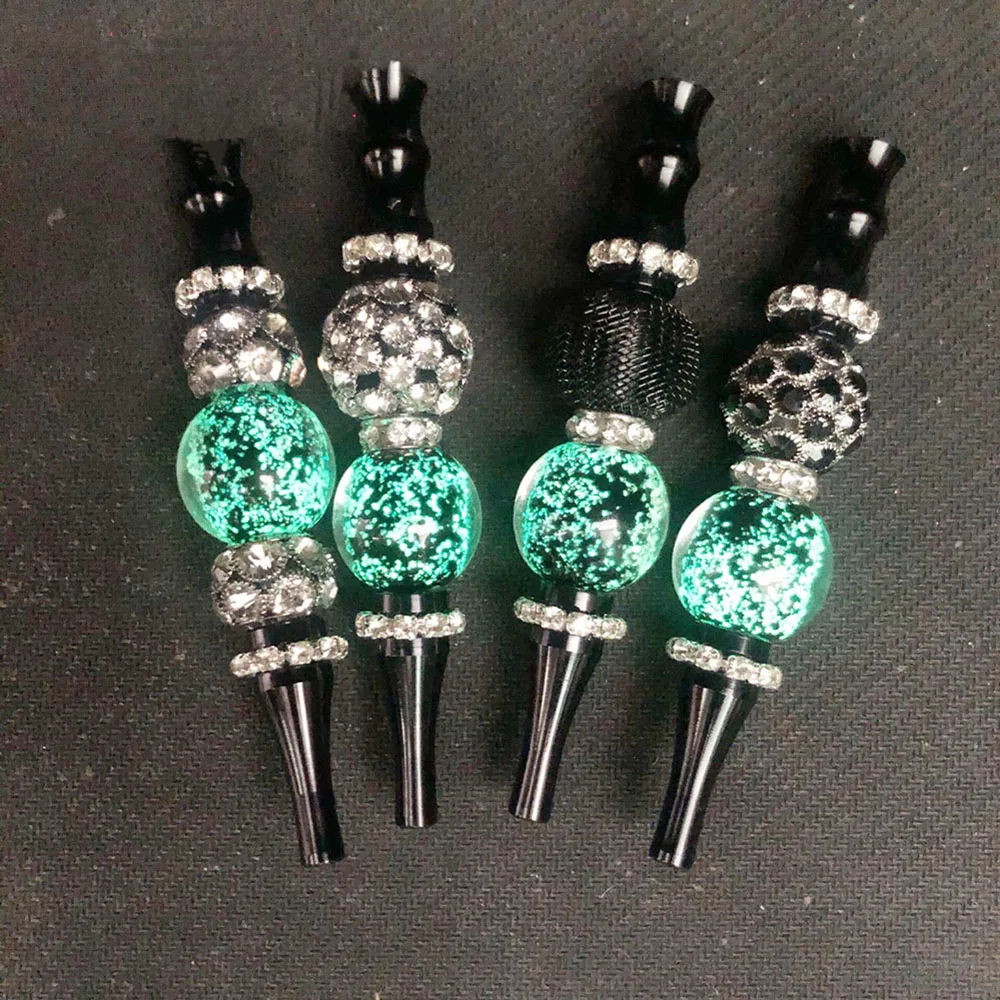 1Pc Glow in Dark Black Alloy Rhinestone Hookah Tips Shisha Cigarette Mouthpieces Narguile Filter Tips Hookah Blunt Holder