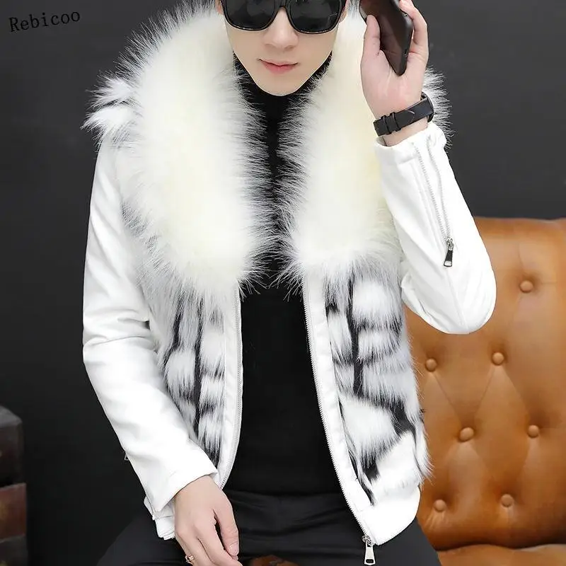 men parka Fake Fur Parka Men Winter Jacket Fluffy Raccoon Fur Hooded Coat cotton Lining Jackets Man warm Fur Coat