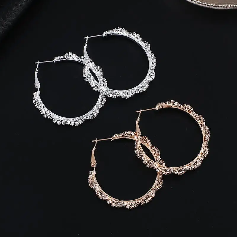 YFJEWE New hoop Earrings for Women Jewelry Gold Statement intersect Rhinestone Rhombus Punk Rock Large Round Earrings E677