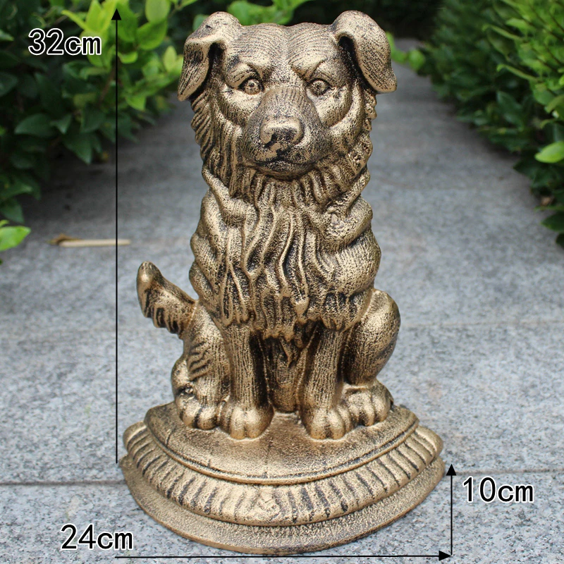 Vintage Gold Black Dog Cast Iron Door Stop Farm House Accents Handmade Big Sitting Standing Metal Animal Figurine With Oval Base