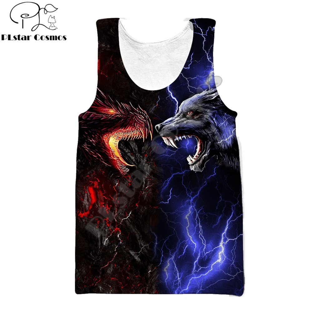 Red/blue Dragon and Wolf 3D Printed men vest Harajuku Fashion Sleeveless T-shirt summer streetwear Cool Unisex tank top BX011