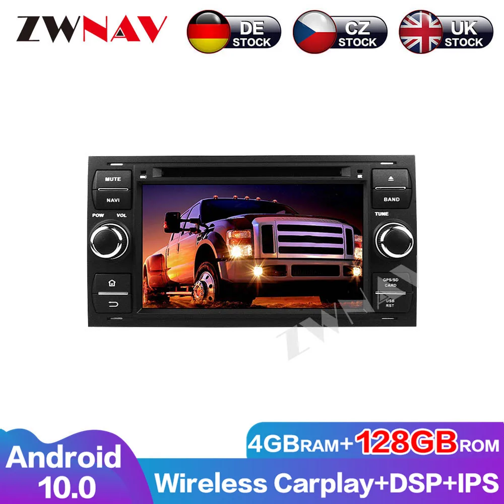 Wireless Car play Radio 4G+128G Android 10 GPS Audio Navigation DVD Player For Old Ford 2006 Black Stereo Multimedia Head Unit