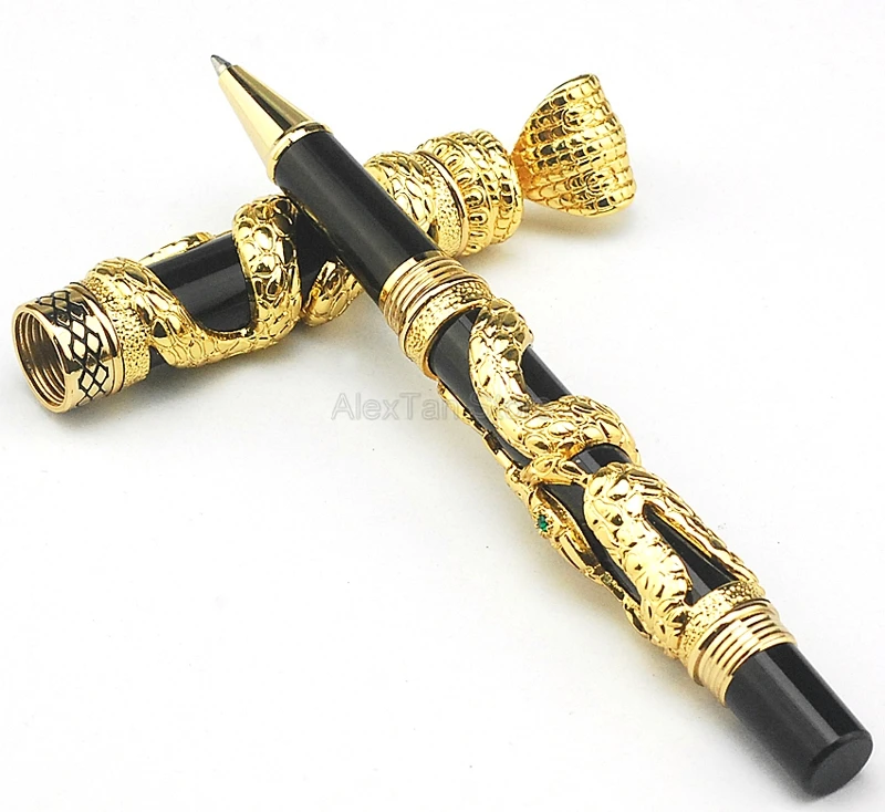 Jinhao Exquisite Snake Rollerball Pen Golden Cobra 3D Pattern Texture Relief Sculpture Technology Great Rollerball Pen Supplies