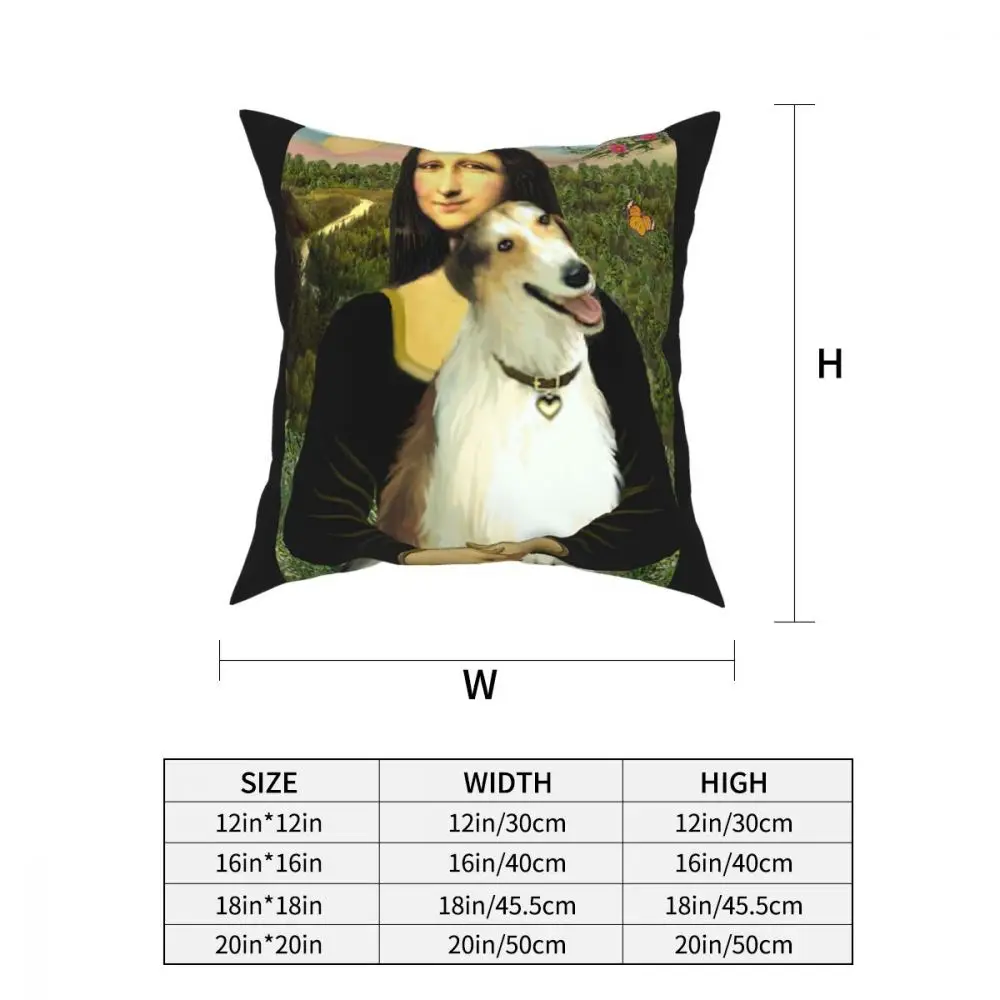 Mona Lisa's Borzoi Square Pillow Case Polyester Throw Pillow Dog Fitzgerald Dogs Russian Wolfhound Funny Cushion Covers