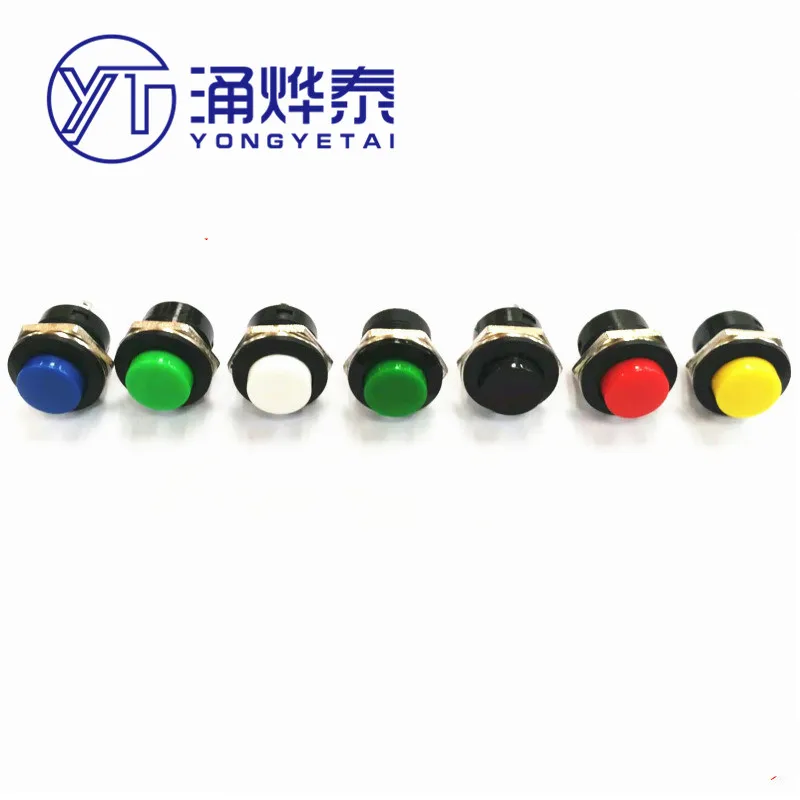 YYT 10PCS R13-507 series button switch 16MM self-reset, blue, green, white, black, red, yellow, round, non-self-locking