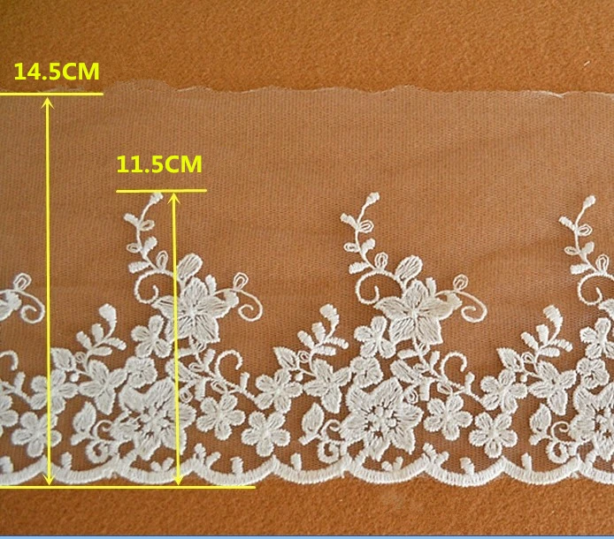 5yards/ Lot Width14.5cm Off White Cotton Embroidered Lace Fabric , DIY Handmade Lace Materials, Clothing Accessories Lace RS76