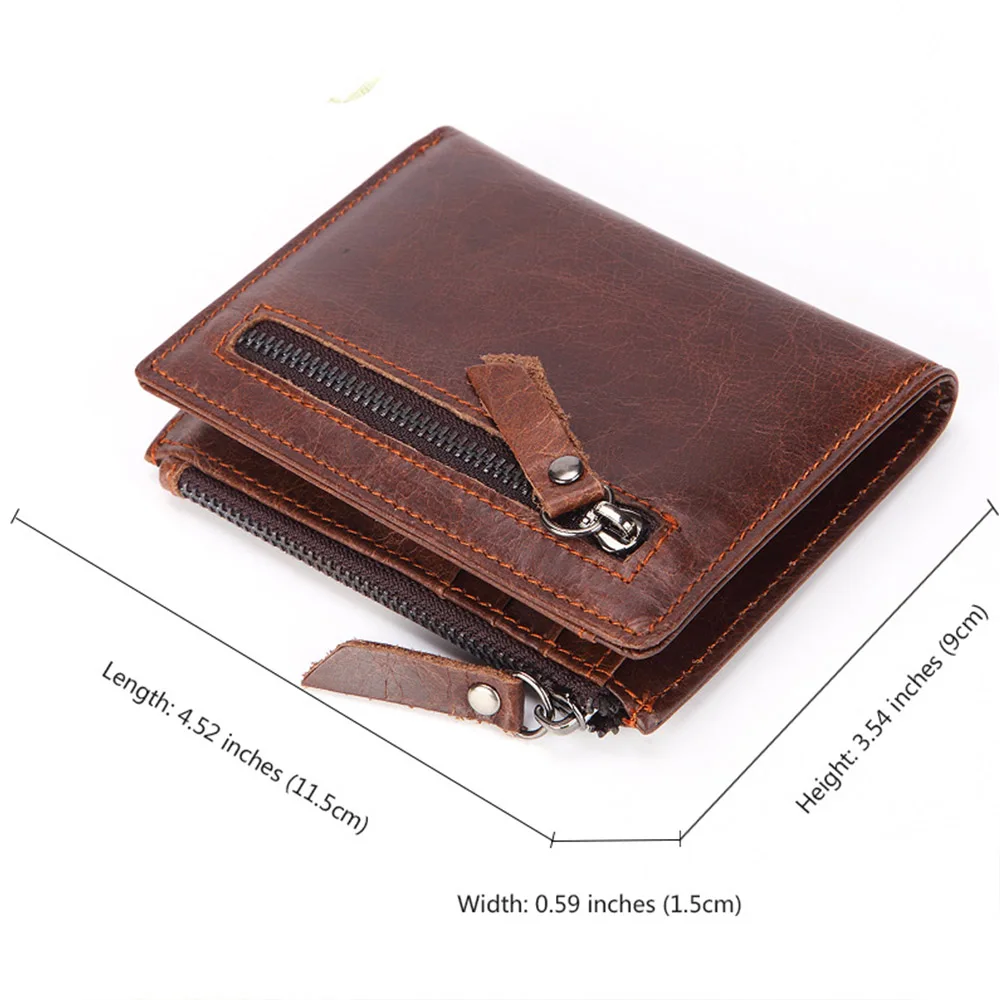 Leather Men Wallets Free Name Engraving 100% Genuine Cow Leather Short Card Holder Men Purse Double Zipper Male Wallet