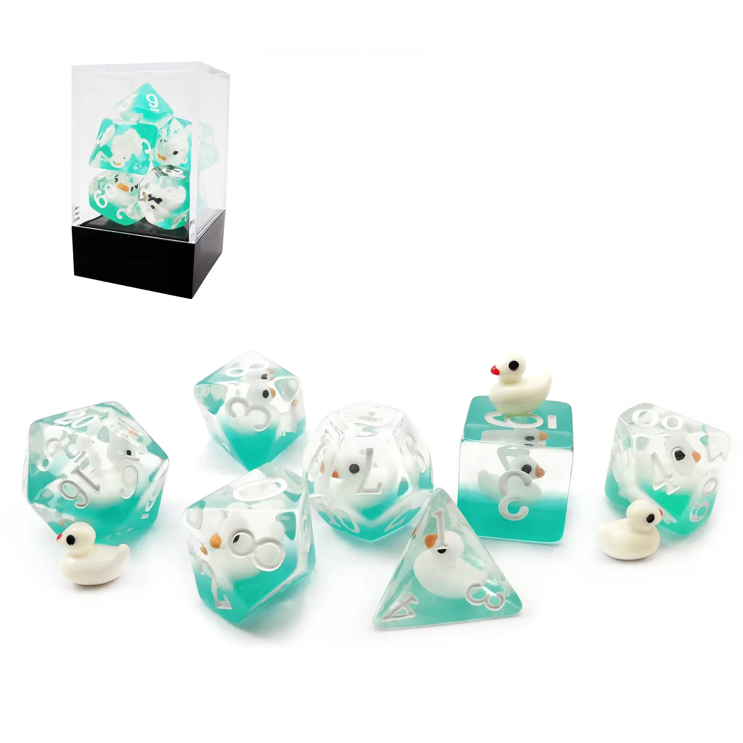 Bescon Swimming WhiteDuck RPG Dice Set of 7,  Novelty White Duck Polyhedral Game Dice set