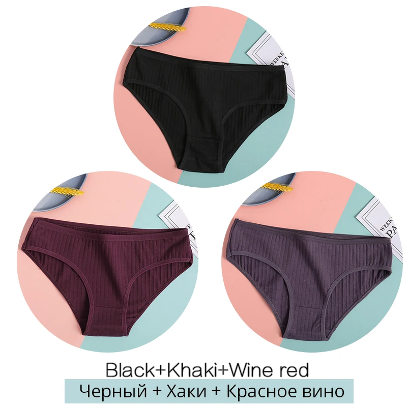 FINETOO Damen-Baumwollhöschen, 3-teilig, weich, gestreift, Damen-Unterhose, solide Mädchen-Slips, sexy weibliche Dessous, M-XL, Komfort-Unterwäsche