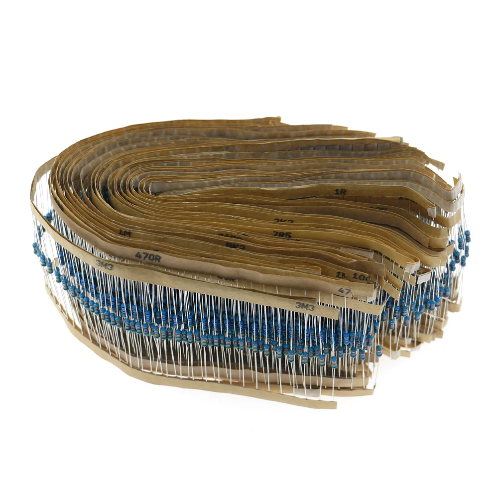 2500Pcs 1% 1/4W 0.25W  Metal Film Resistor 50 Values Assortment Kit 1Ω~10MΩ Range