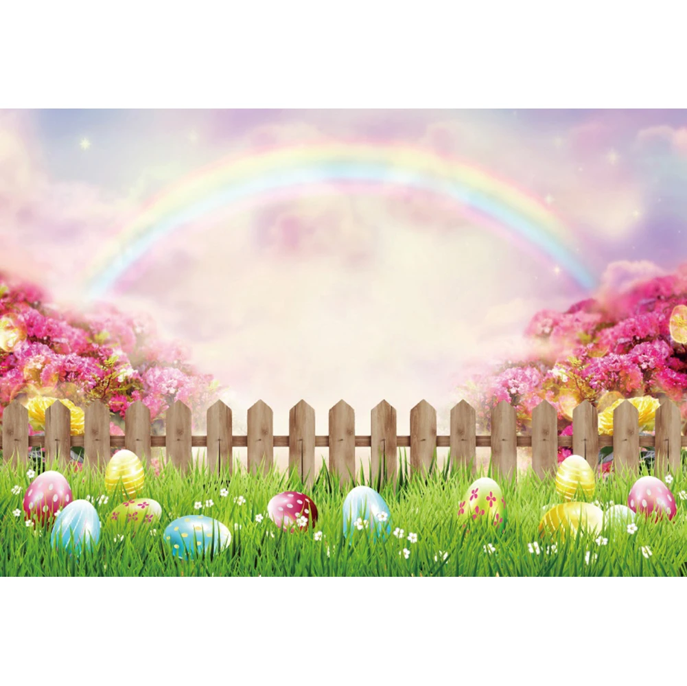 Glücklich Ostern Baby Porträt Hintergrund Photo Grünland Regenbogen Ei Party Decor Fotografie Hintergrund Fotostudio Foto
