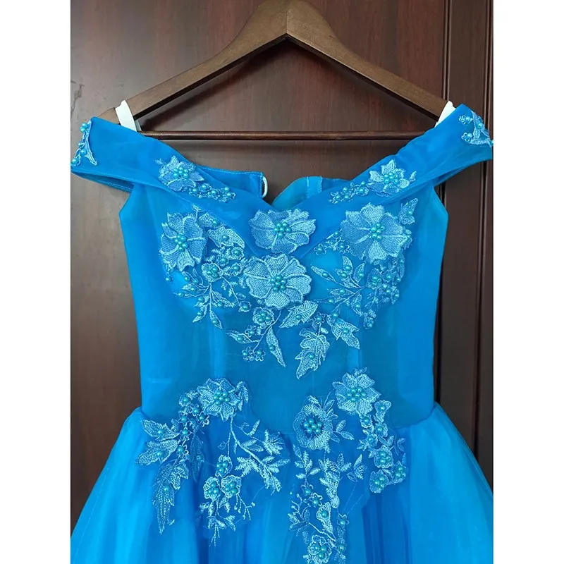 Sweet 16 Lake Blue Quinceanera Dresses Off Shoulder Ball Gown Sweet 15 Dress Prom Dresses Vestido De 15 Anos Quinceanera