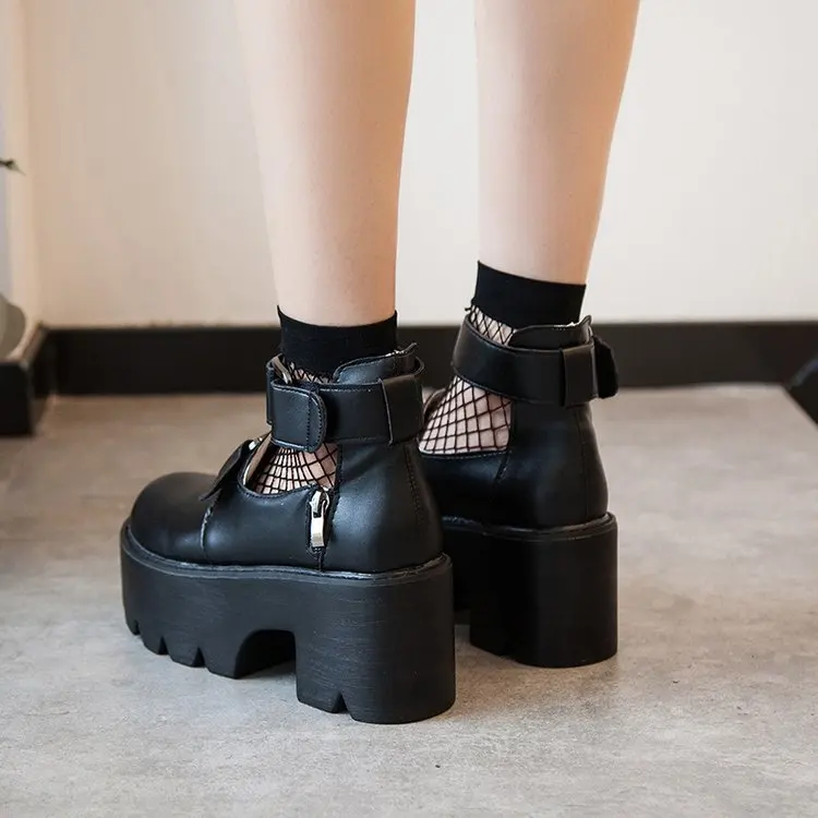 Lolita Gothic Round Head Mary Jane scarpe College Girl giapponese JK Uniform PU Leatehr Platform Strap scarpe nere impermeabili