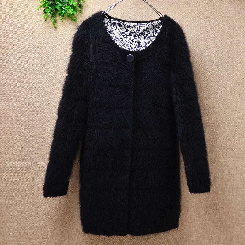 Top majur ladies winter coats slim o-neck long sleeves mink cashmere hand knitted china sale discount