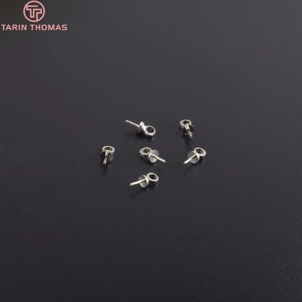 (4100)50PCS 6MM Gold Color Brass Half hole Charms Pins Pendant Screw Eye Pin Bail For Charms Top Drilled Jewelry Accessories