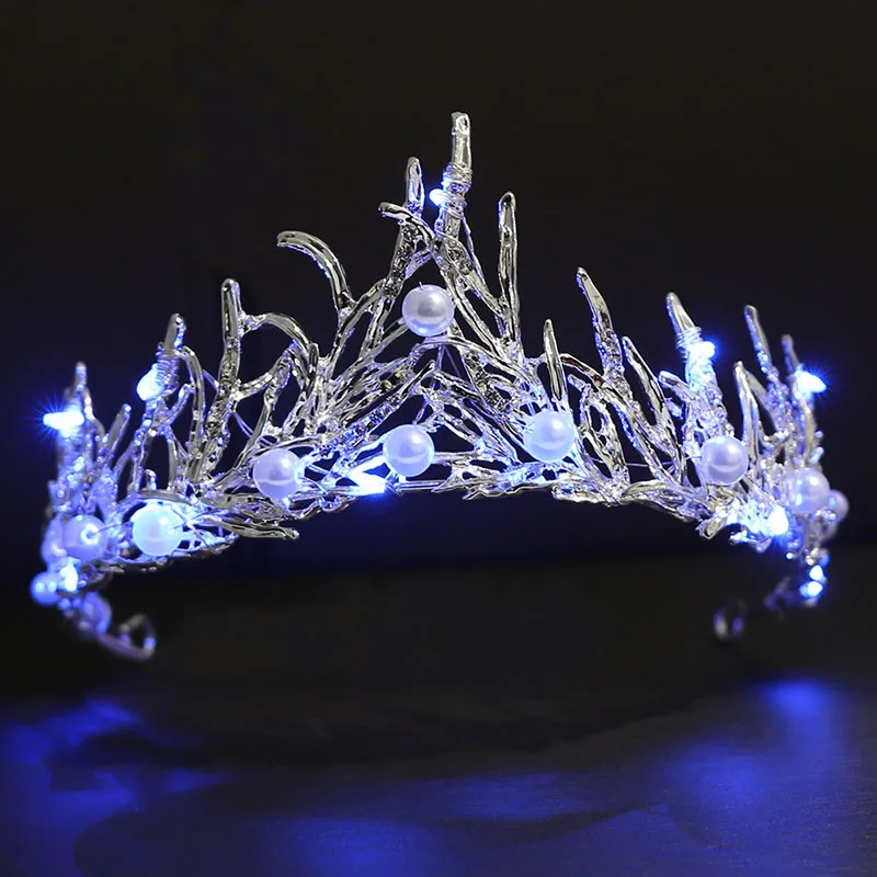 

Wedding Crowns for Women Bridal Queen Crowns LED Light Pearl Bride Princess Crown Wedding tiara for Brides Hair Accessories