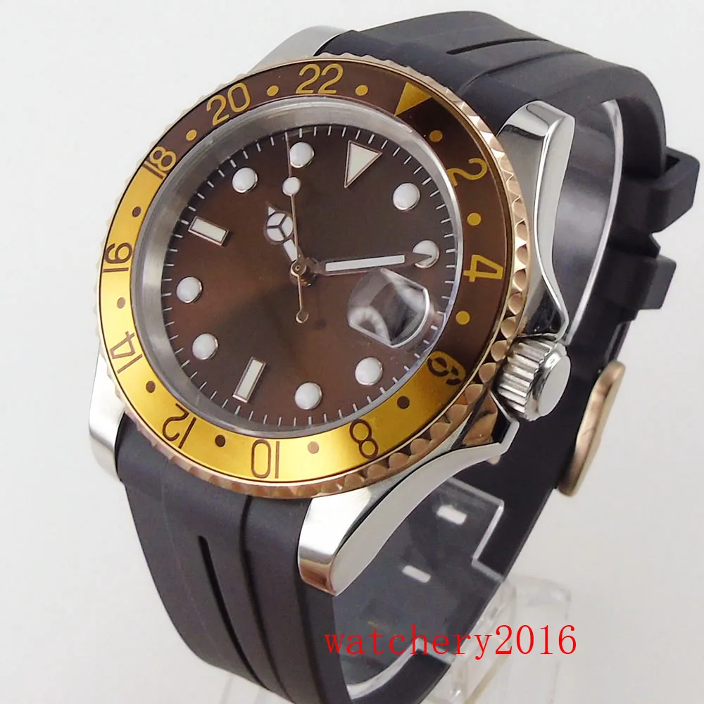 

40mm Brown Sterile Dial Bidirectional Insert Bezel Automatic PT5000 Mens Watch luminous Datum Sapphire Glass