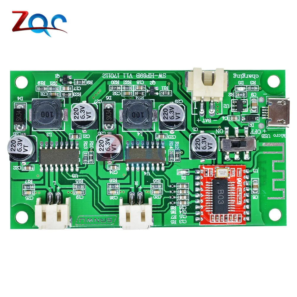 Placa do Amplificador de Potência Bluetooth com Gerenciamento de Carga Bateria de Lítio 2x6w dc 5v 3.7v Hf69b 4o 6o 8o