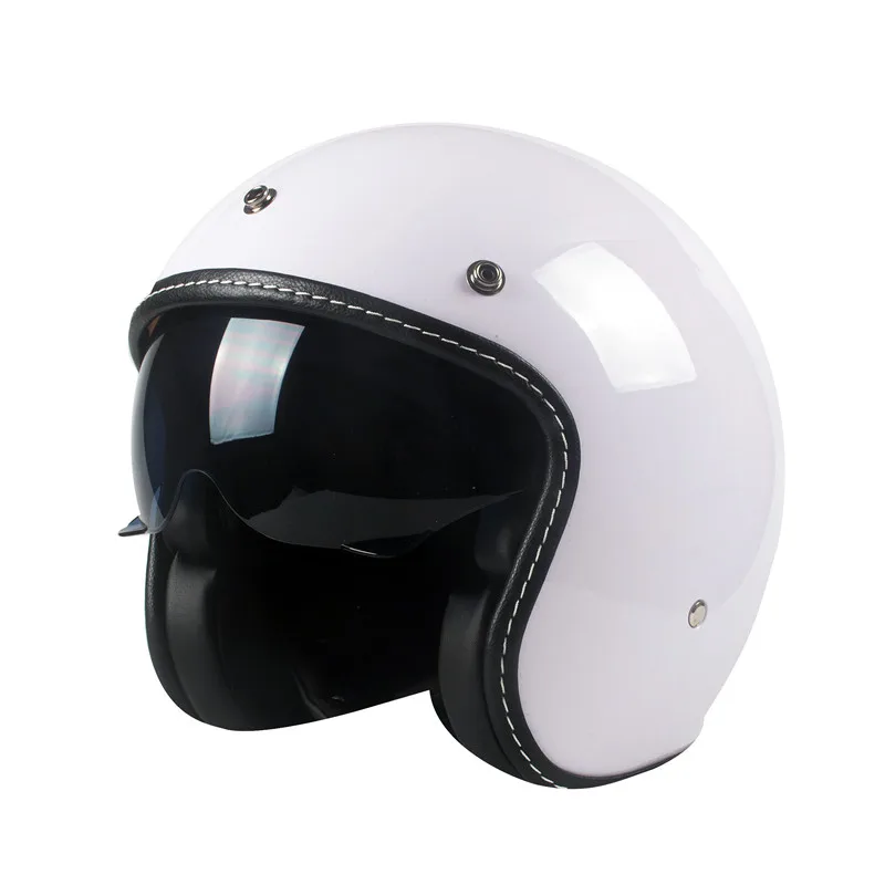 

ECE Gloss White Hide Lens Vintage Motorcycle Open Face Helmet Cafe Racer Retro Motorbike Riding 3/4 Jet Casco