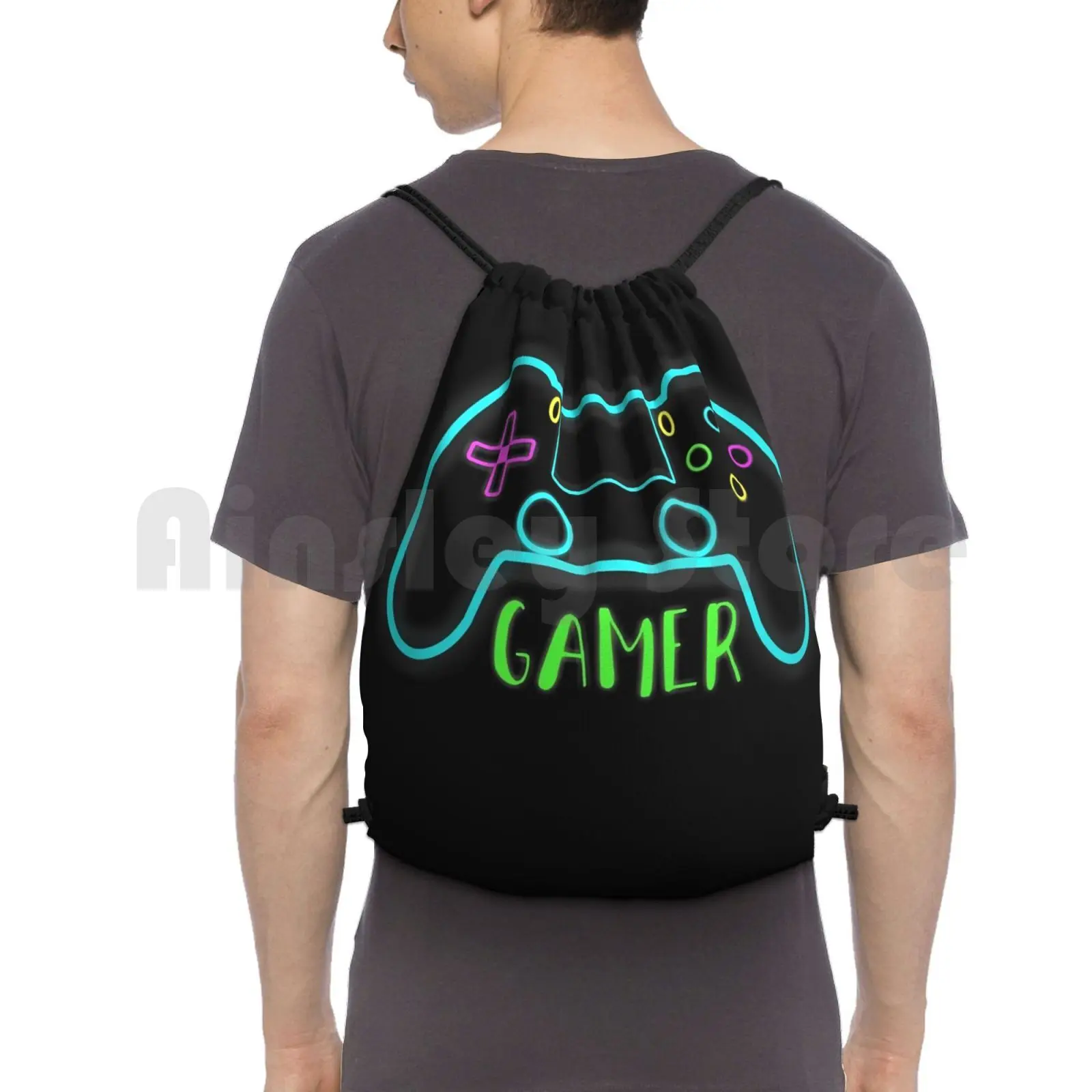 Neon Gamer Controller Neon Colors Backpack Drawstring Bag Riding Climbing Gym Bag Game Gaming Video Games Christmas Mother