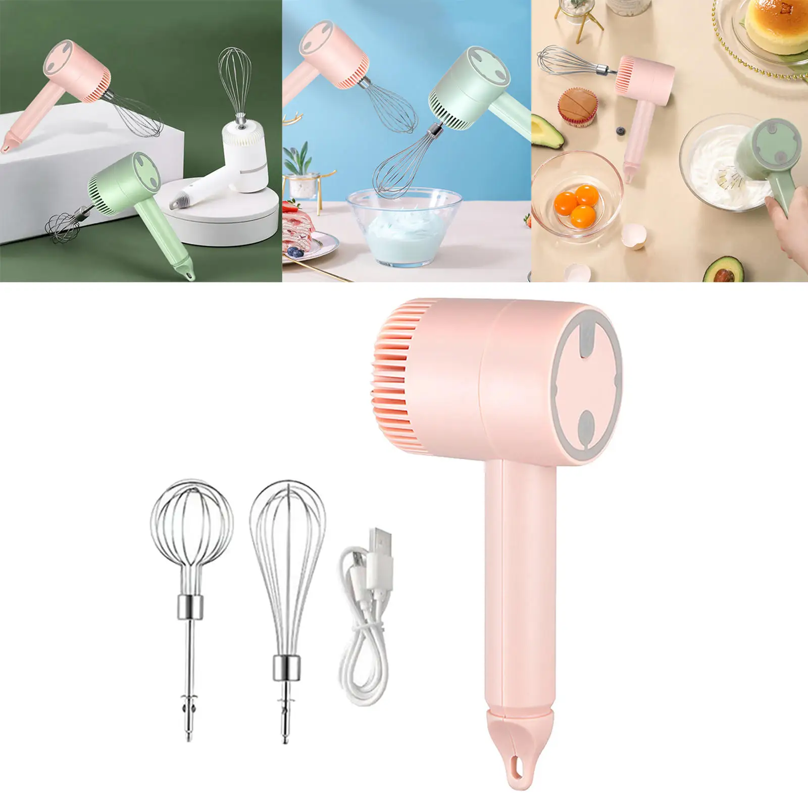 Handheld Hand Mixer with Stainless Steel Whisk Beater 3 Speed Milk Frother Food Blender Egg Beater for Cream Latte Cappuccino