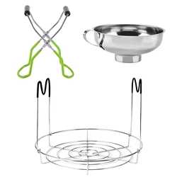 Behogar Stainless Steel Canning Jar Lifter Rack Tongs Anti-scalding Handle + Mouth Funnel for Wide Mouth Jars Cooking Tools