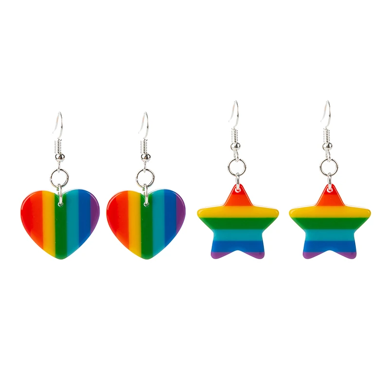 1Pair Women Drop Earrings  Flatback Rainbow Striped Star Heart  Birthday Gift  Girls Teens Jewelry