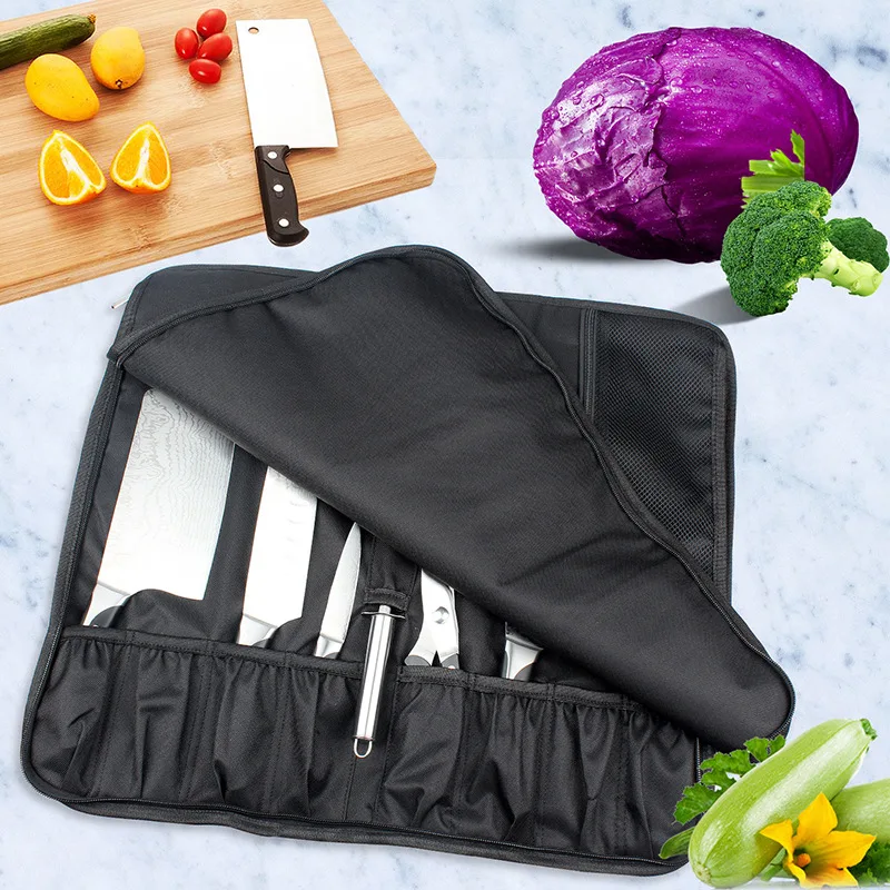 Bolsa de almacenamiento portátil para cuchillos, estuche de transporte de múltiples ranuras, Oxford, utensilios de Chef de Picnic al aire libre, bolsa de bolsillo para cuchillos, herramienta de rollo