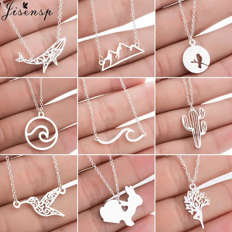 Minimalist Animal Pendant Necklaces for Women Bijoux 2024 Stainless Steel Whale Mountain Wave Cactus Necklace Collier Femme