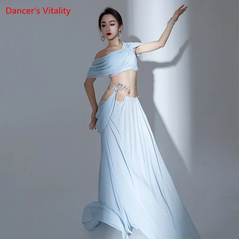 Belly Dance Suit Sequins Top Short Sleeve Long Skirt Practice Clothes   Oriental Dancing Woman Elegant performance Clothing Set