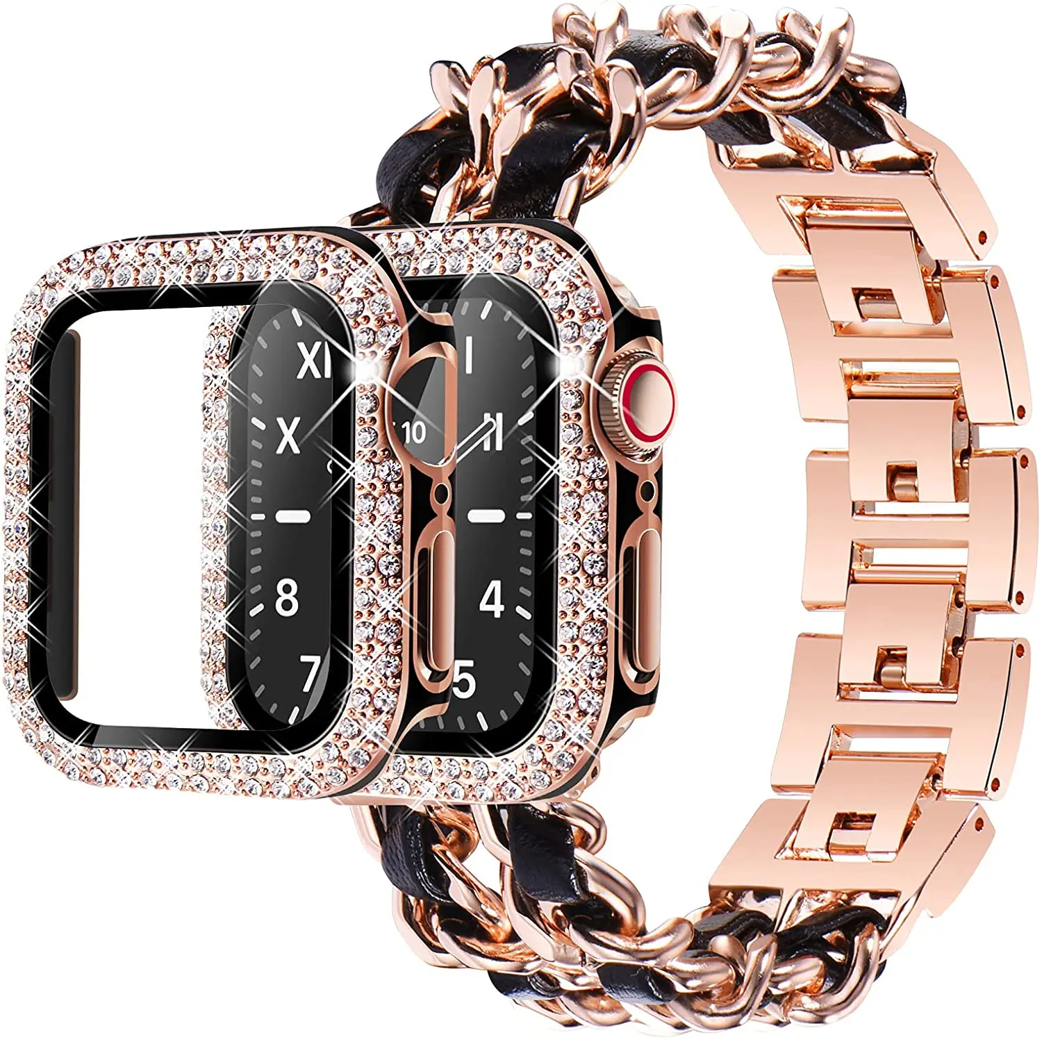 

Case+strap for Apple watch band 40mm 41mm 38mm 44mm 45mm 42mm 40 mm Metal Watchband Cuban Link Bracelet iWatch serie 3 5 6 se 7