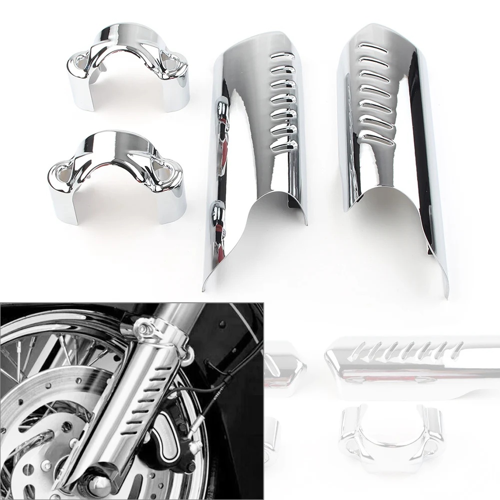 4Pcs Chrome Motorcycle Lower Leg Deflector Shields For Harley Dyna 06-17 Softail 86-17 / FXDF 08-17 & FXST FXSTB FXSTC 91-10