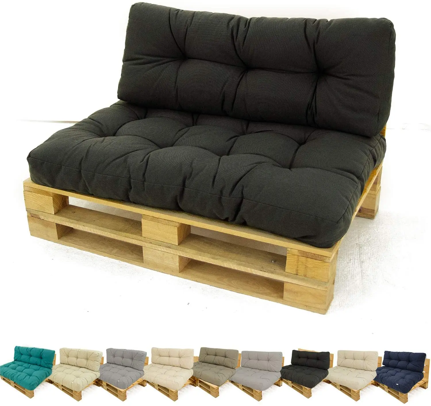 Pallet sofa + seat cushion + Gray olefin backrest cushion, sofas and outdoor armchairs, outdoor armchairs, garden sofas, garden furniture, outdoor furniture