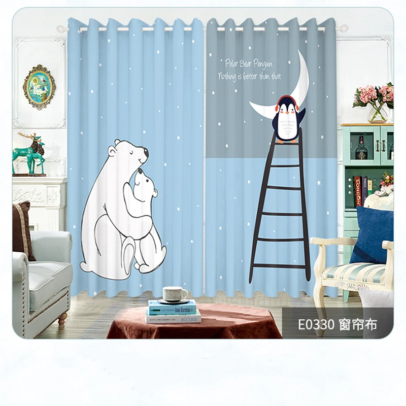 

Custom Window Curtain Drape Hangings for Nursery Kids Children Living Room Bedroom Polar Bears Penguin Ladder Animal Blue Gray