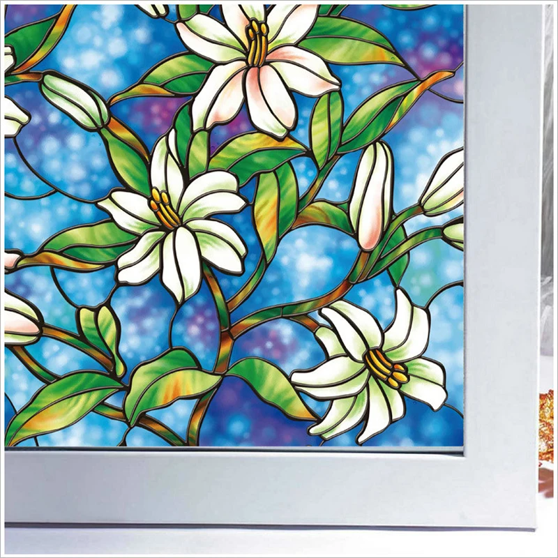 European Blue Orchid Block, UV Reduce Heat Gel, Static Glass Block, Colored Drawing, Window Decoration, Church Film, 30-90x300cm