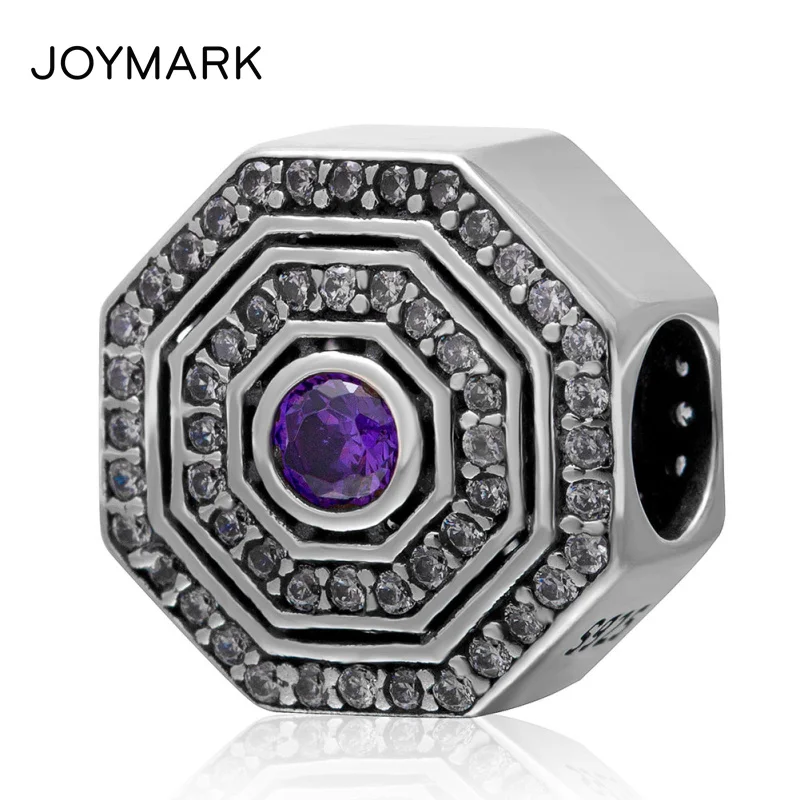 

White Purple CZ Zircon Micro Pave The Eight Diagrams Authentic 925 Sterling Silver European Charm Beads DIY Accessories SZPB210