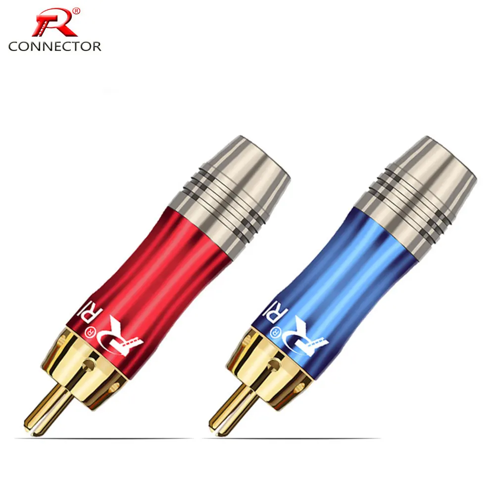 2pcs Gold Plated RCA Connector RCA male plug adapter Video/Audio Connector Support 6mm Cable black+red