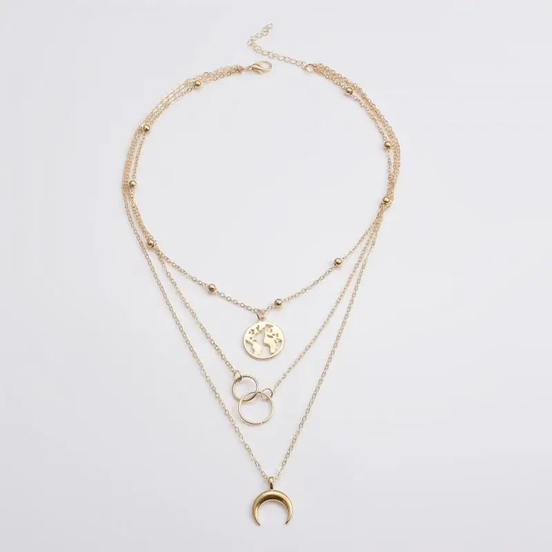 Popular Girl Necklace 2020 Fashion New Necklace Multilayer Moon Map Personality Bohemian Multilayer Necklace Women Prezenty