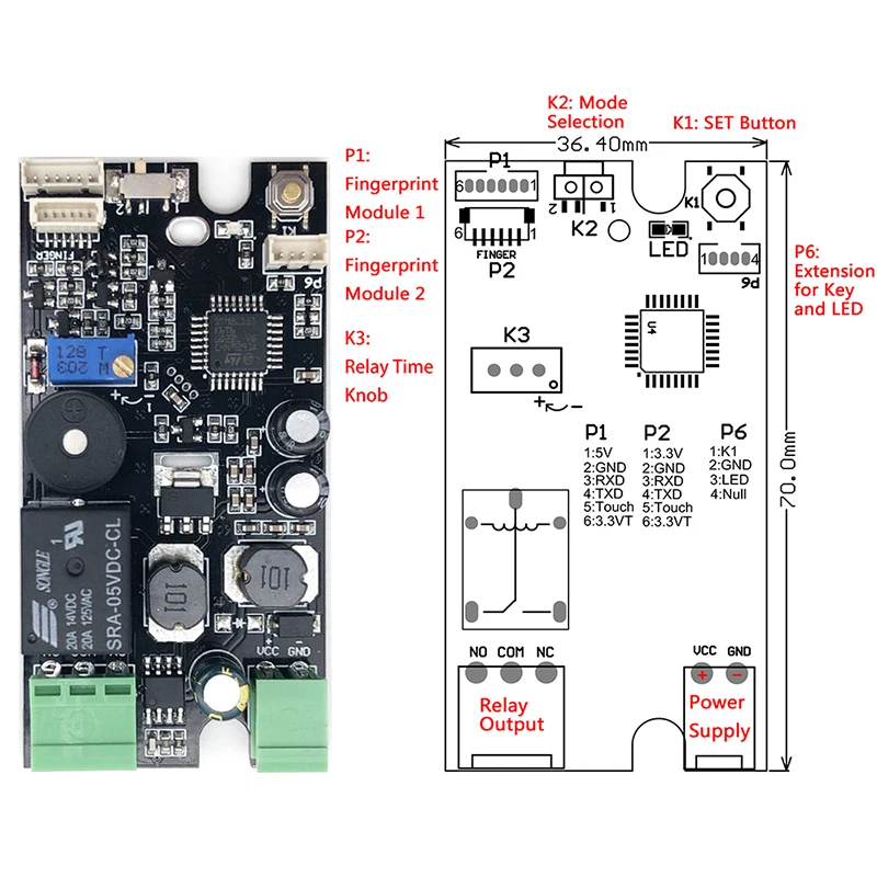 K215-V1.3+R502-A Normally Open Self-locking Relay Fingerprint Access Control Board For Motorcycle Door Lock Car