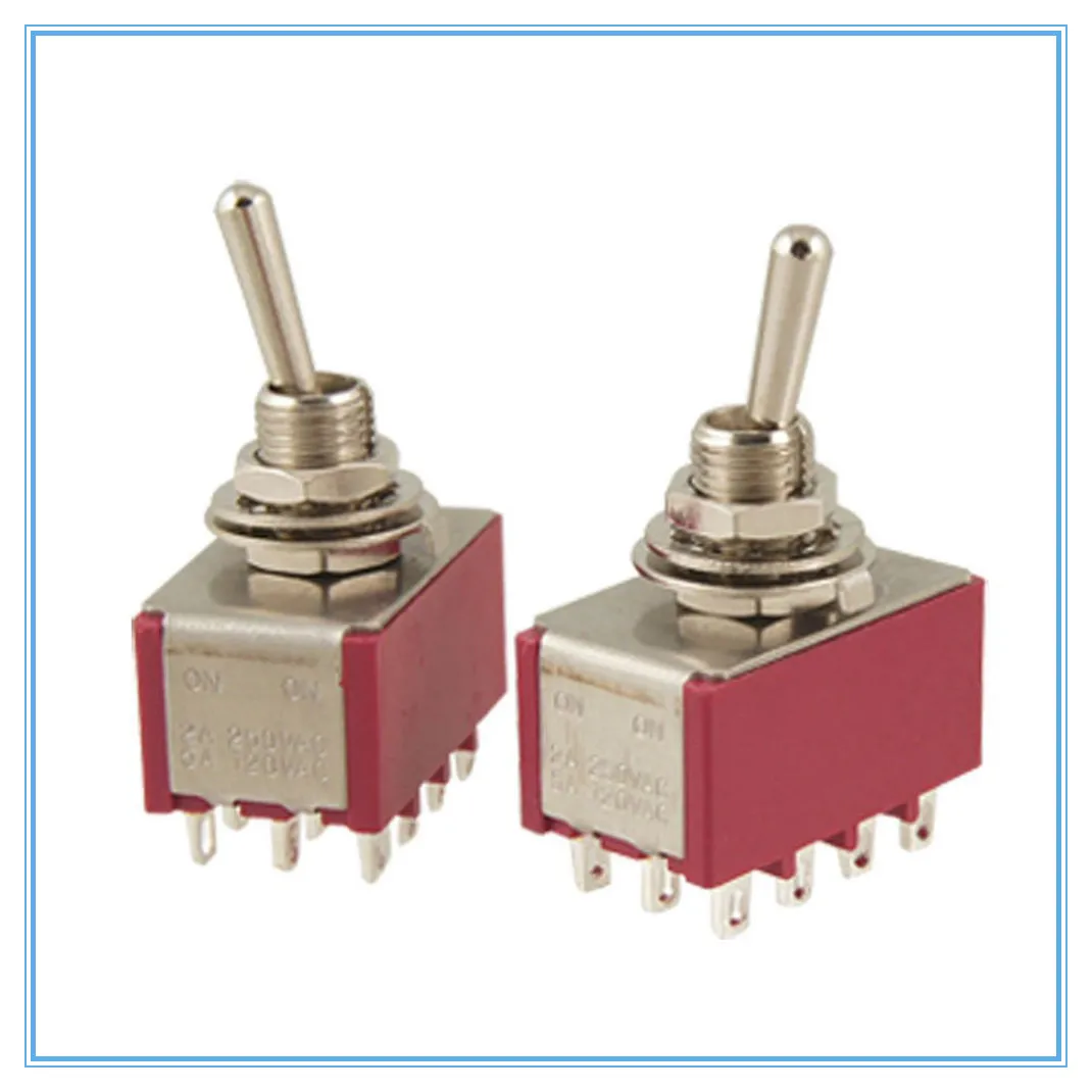 2 Pcs AC 250V 2A 120V 5A 12 Pin 4PDT ON/ON Toggle Switch