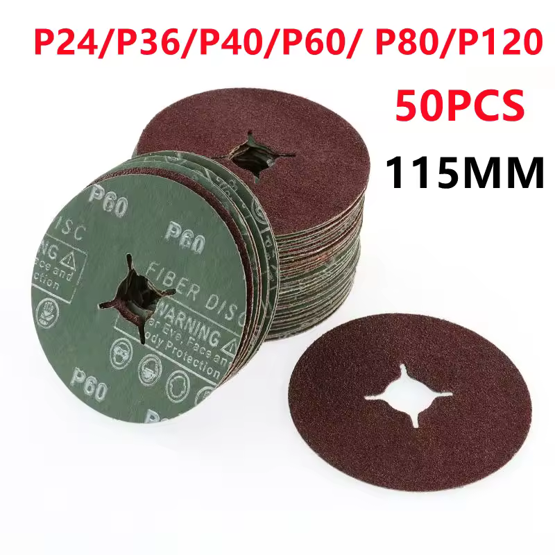 50 Sheets/roll 115MM / 4.53" Cross Hole Red Steel Sandpaper Disc P24/P36/P40/P60/ P80/P120 Fiber Sanding Discs Sheet Sandpaper