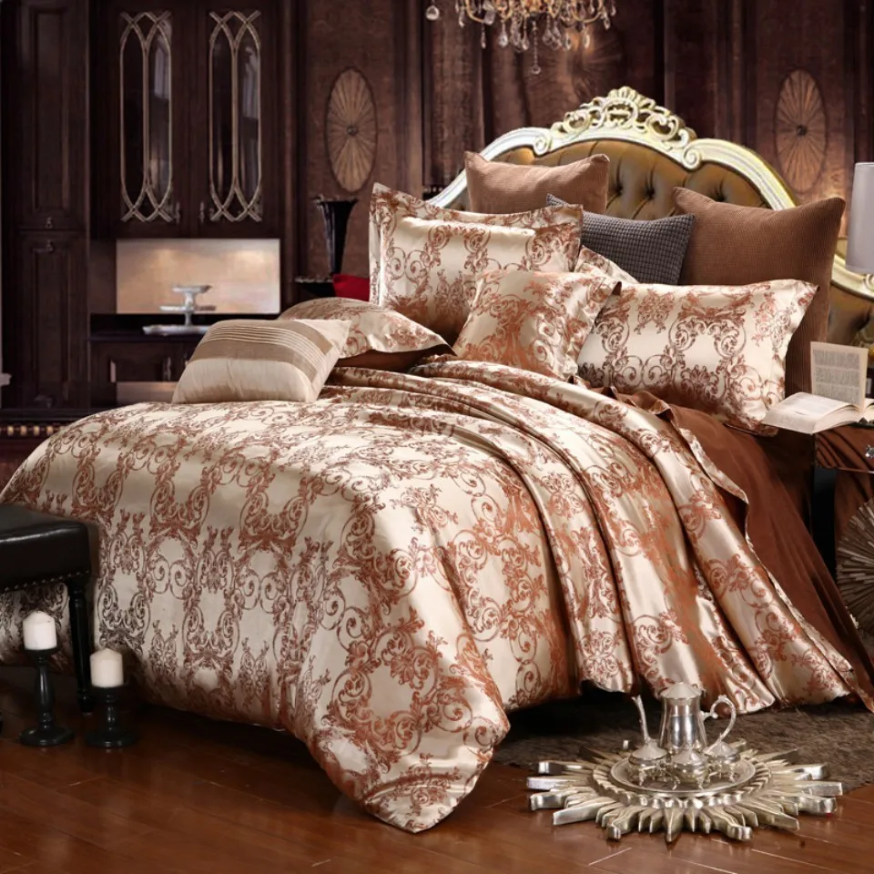 Satin Jacquard Bedding Set Luxury Bed Linens European Style Duvet Cover Queen King Size For Adults