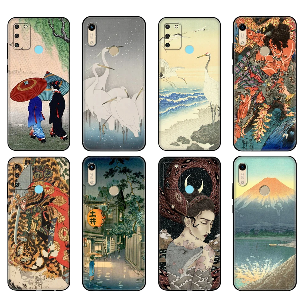 Black tpu Case For Huawei Honor 8a Prime 8s Prime 9 Lite honor 9A 9C 9X Premium 9x Pro 9S Case Cover Japanese style Art