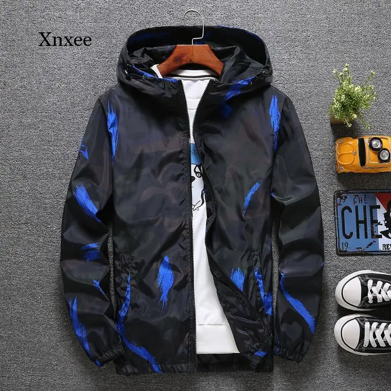 

New Men Jacket Spring Autumn Camouflage Fashion Hooded Thin Windproof Jackets Large Size Baseball Harajuku Coat Clothes