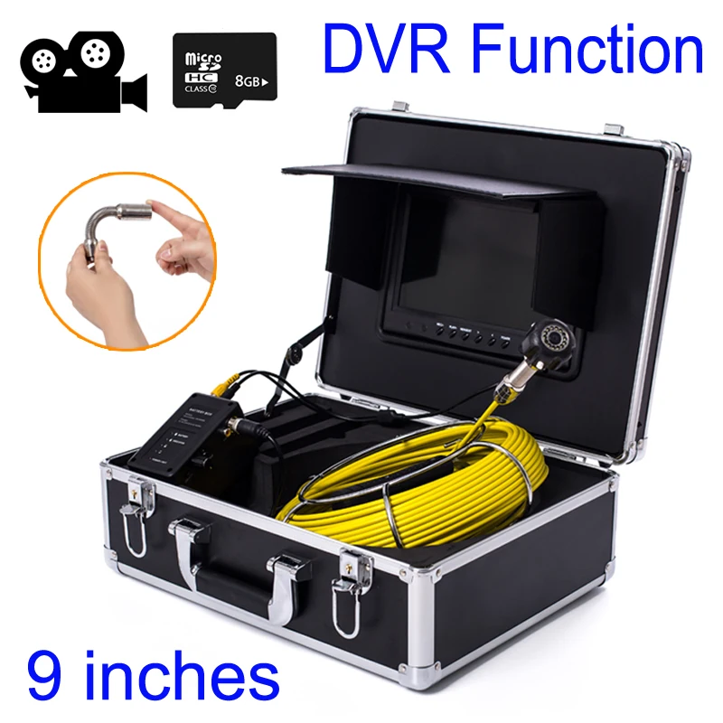 

9'' Color TFT LCD Drain Sewer Pipeline Industrial Endoscope 20m Cable Reel 23mm Camera Head With DVR Function IP68 Waterproof