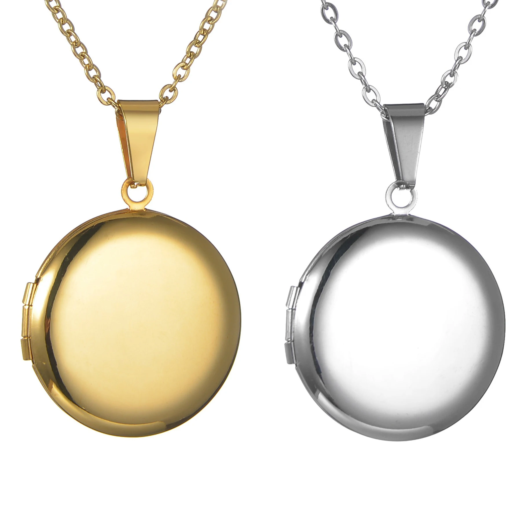 Round Photo Frame Locket Pendant Necklace Mirror Polish Stainless Steel Memorial Locket Jewelry Includes 20 Inch Chain