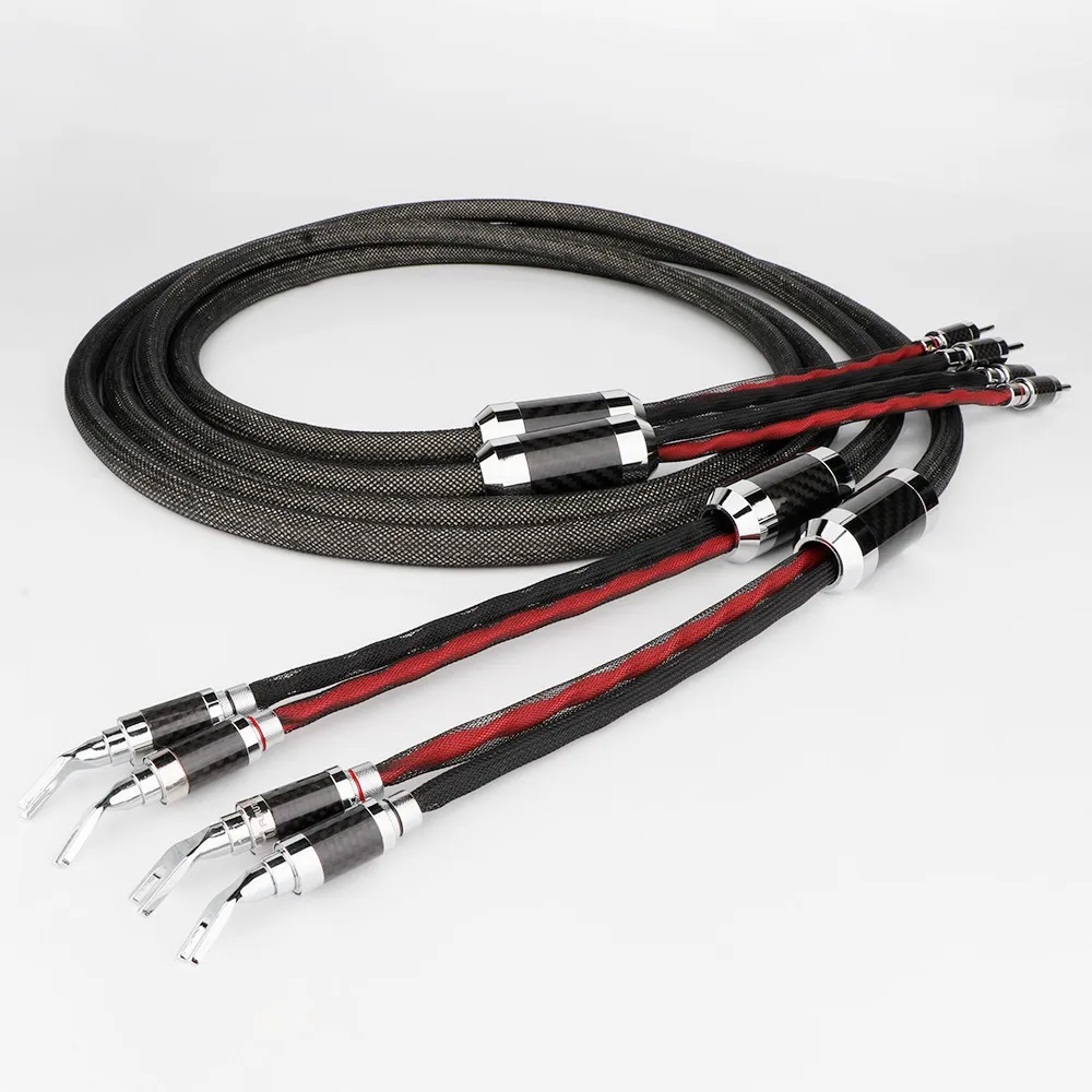 

100% Pure Solid Silver Speaker cable with carbon fiber Banana to spade Plug HI-End Cable